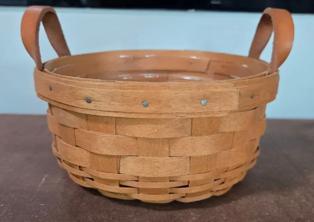 Vintage 1991 Longaberger Handwoven Wood Button Basket 7